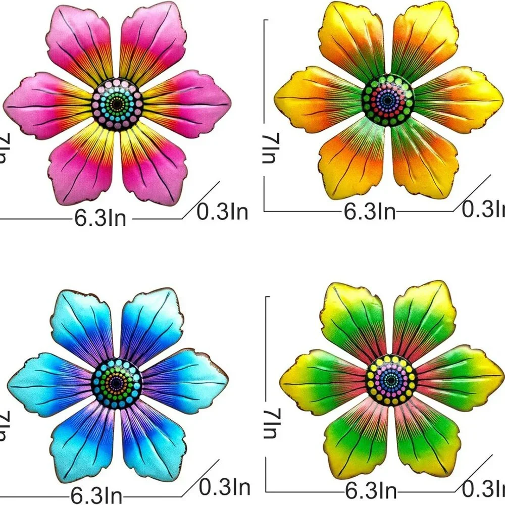4 Metal Flowers Outdoor Decor Wall Sculptures Hanging‎ Indoor too